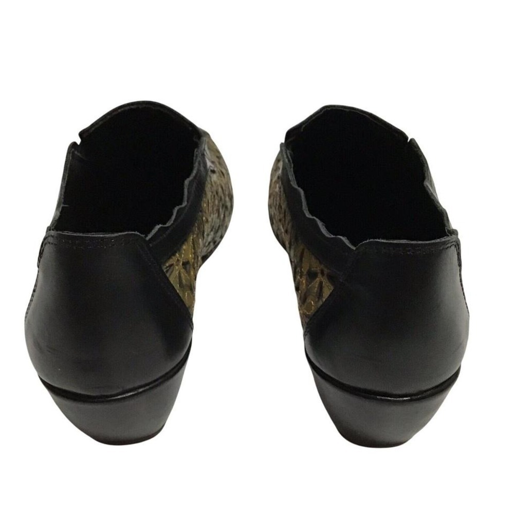 Pikolinos Womens 37 Black Olive Green Floral Leather Laser Cut Wedge Shoes - Picture 6 of 8